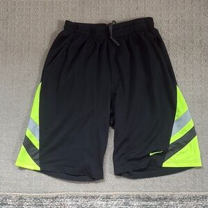 Nike Men's Black and Neon Green Dri Fit shorts